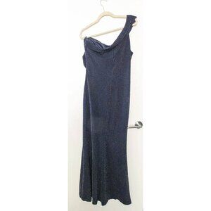Ruched One Shoulder Side Split Slim Formal Evening Party Dress Navy